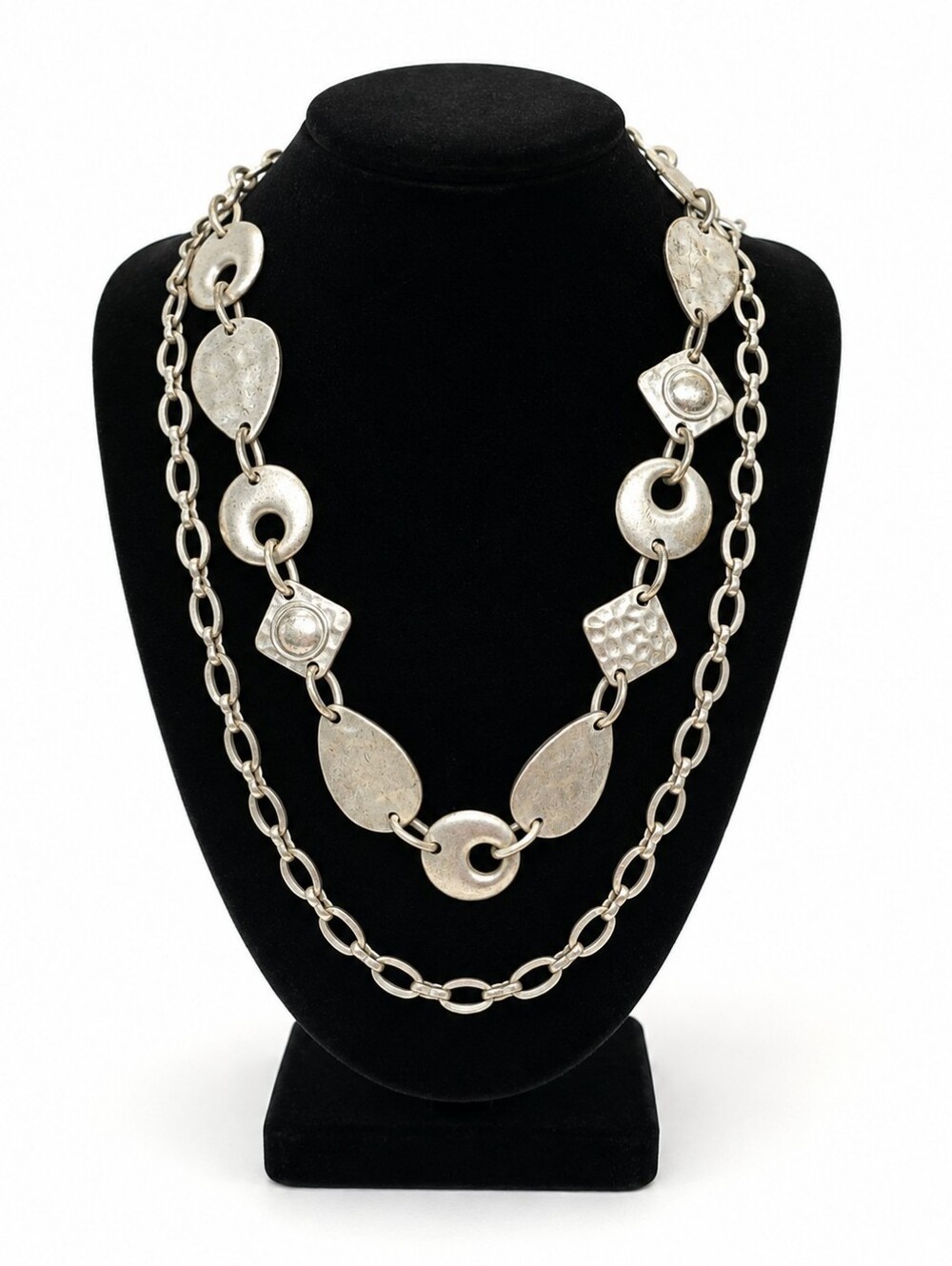 Chico's 20"-24" Matte Silver-Tone Multi-Strand Geometric Statement Necklace